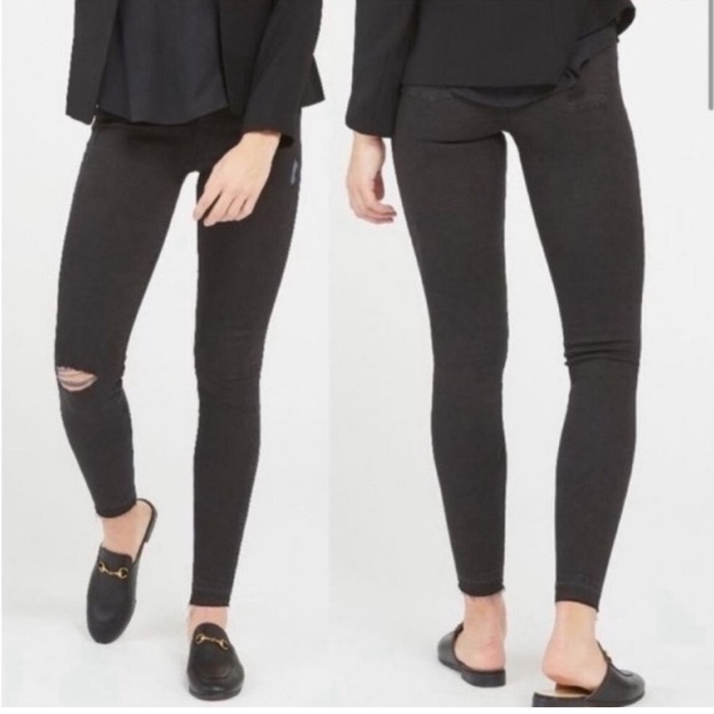 SPANX Black Skinny‎ Ankle Jeans Distressed Vintage Wash size Large